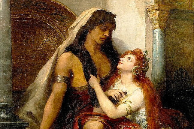 Delilah enticing Samson