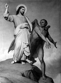 Satan tempting Jesus in the wilderness