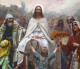 Jesus enters Jerusalem on a donkey