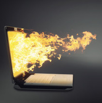 Flames coming from laptop